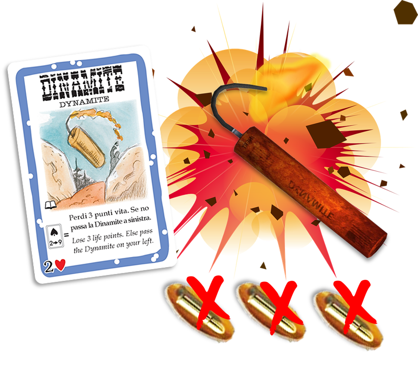 Dynamite Card And Dynamite Explosion Resulting Of 3 Life Points Loss